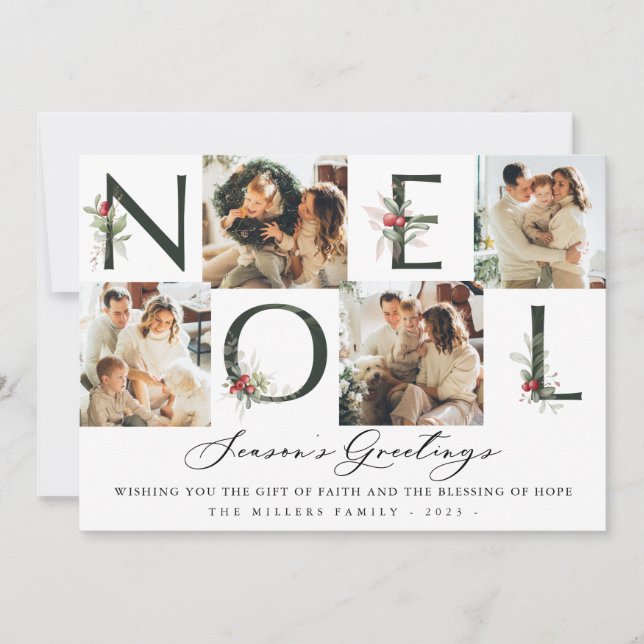 Tarjeta Festiva Collage de Noel Watercalentamiento Cranberry 4 Fot (Anverso)