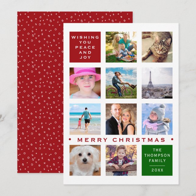 Tarjeta Festiva Collage de Personalizados fotográficos Holiday 12 (Anverso / Reverso)