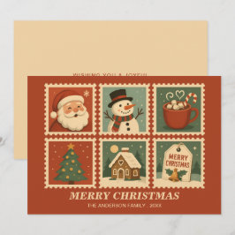 Tarjeta Festiva Collage de sellos de Navidades retro