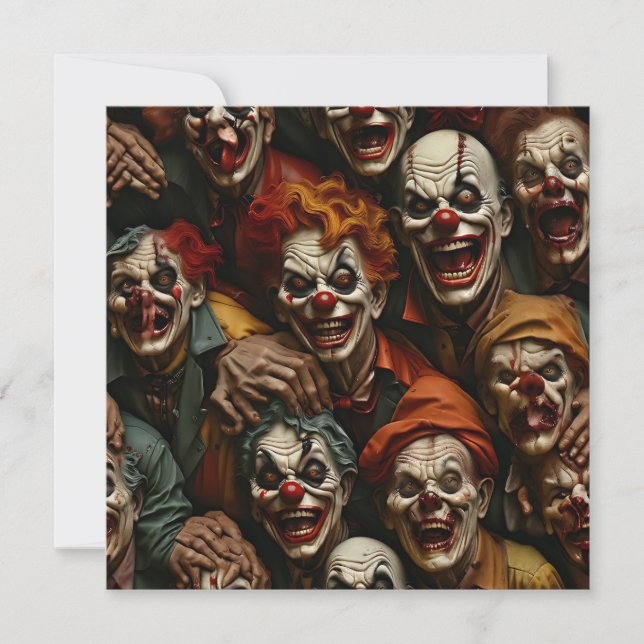 Tarjeta Festiva Collage de Spooky Clown Zombies (Anverso)