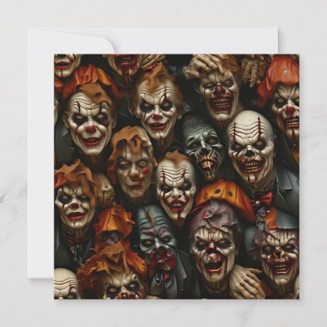 Tarjeta Festiva Collage de Spooky Zombie Clowns (Anverso)