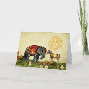 Tarjeta Festiva Collage de Vintage Valentine Animals in Love