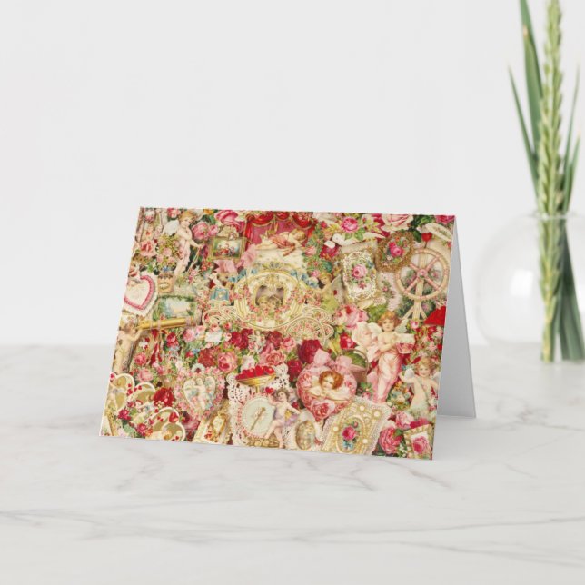 Tarjeta Festiva Collage de Vintage Valentines (Anverso)