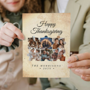 Tarjeta Festiva Collage del rompecabezas 6 Foto Rustic Happy Thank