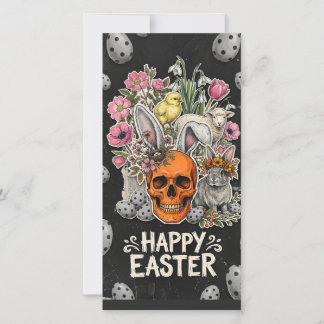 Tarjeta Festiva Collage Floral de Pascua sobre fondo oscuro