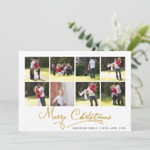 Tarjeta Festiva Collage fotográfico de Gold Merry Christmas