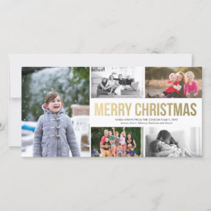 Tarjeta Festiva Collage Gold Modern Merry Christmas 5 Photo Card