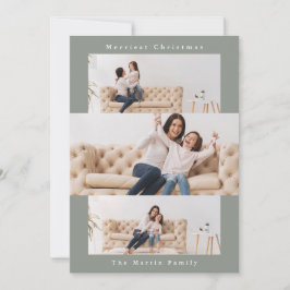 Tarjeta Festiva Collage gris moderno con tres fotos