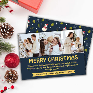 Tarjeta Festiva Collage moderno de 3 fotos adorables Navidades azu