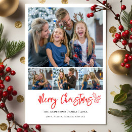 Tarjeta Festiva Collage moderno de 4 fotos Navidades familiares