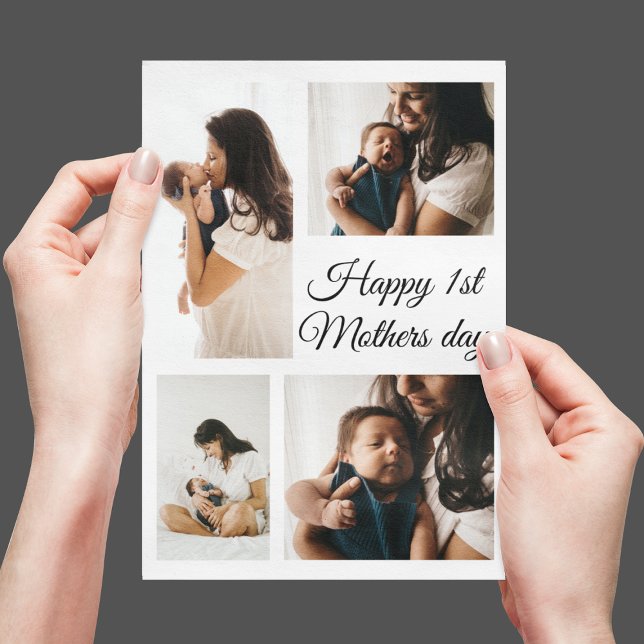 Tarjeta Festiva Collage moderno de fotos | Día de la Madre Blanco  (Subido por el creador)