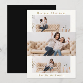 Tarjeta Festiva Collage moderno en blanco y negro con tres fotos