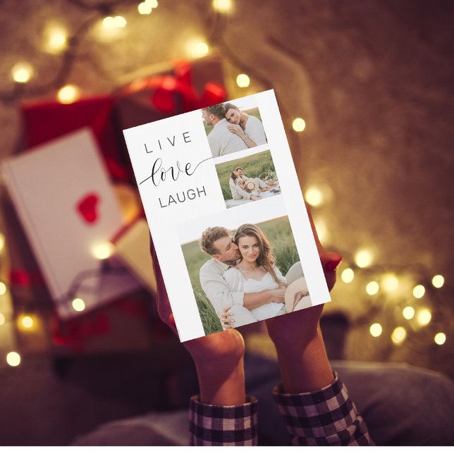 Tarjeta Festiva Collage moderno Pareja foto y Live Love Laugh Gift (Subido por el creador)