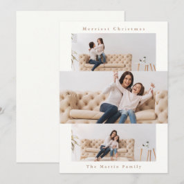 Tarjeta Festiva Collage natural y crema moderno con tres fotos