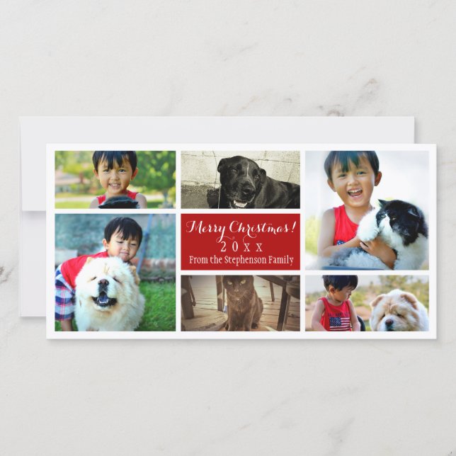 Tarjeta Festiva Collage navideño de Feliz Seis fotos familiares (Anverso)