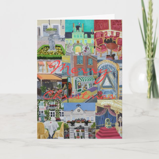 Tarjeta Festiva Collage navideño de Fontainebleau Merry (Anverso)