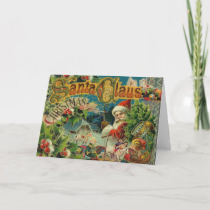 Tarjeta Festiva Collage Navideño de Papá Noel Victoriano Antiguo