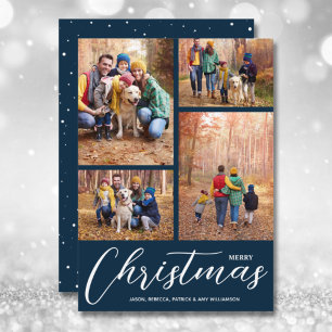 Tarjeta Festiva Collage navideño multi-foto marina azul