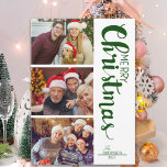 Tarjeta Festiva Collage of 3 photos Family Christmas<br><div class="desc">Envíe hermosos saludos de vacaciones con esta Hermosa tarjeta de Navidad con collage de 3 fotos! El diseño presenta 3 fotos a la izquierda de la tarjeta, con una tipografía Navideña y moderna a la derecha, que dice "Feliz Navidad". La parte posterior de la tarjeta contiene franjas diagonales simples en...</div>