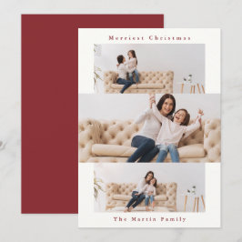 Tarjeta Festiva Collage rojo y blanco moderno con tres fotos