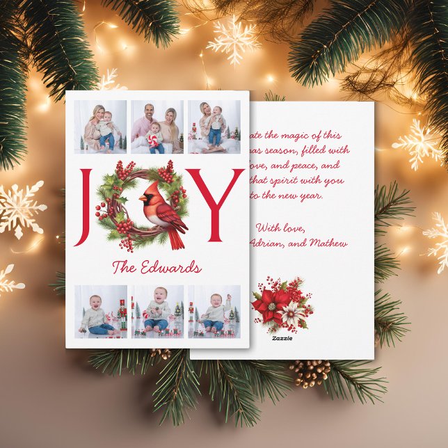 Tarjeta Festiva Collage Seis Fotos | Joy Navidades (Get this beautiful collage holiday card for your Christmas greetings. Buy yours now!)