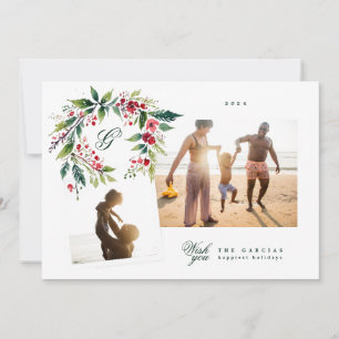 Tarjeta Festiva Collage tradicional de fotos de monograma verde de