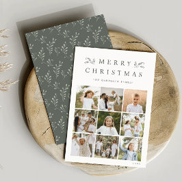 Tarjeta Festiva Collage verde botánico 9 Photo Grid