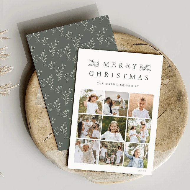 Tarjeta Festiva Collage verde botánico 9 Photo Grid (Subido por el creador)