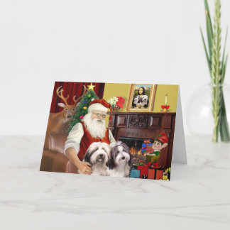 Tarjeta Festiva Collie con barba de Santa