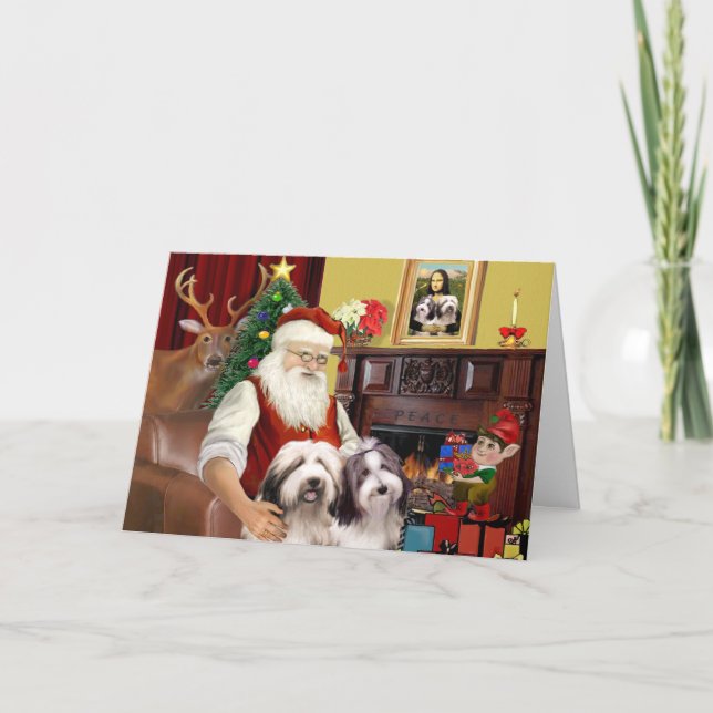 Tarjeta Festiva Collie con barba de Santa (Anverso)