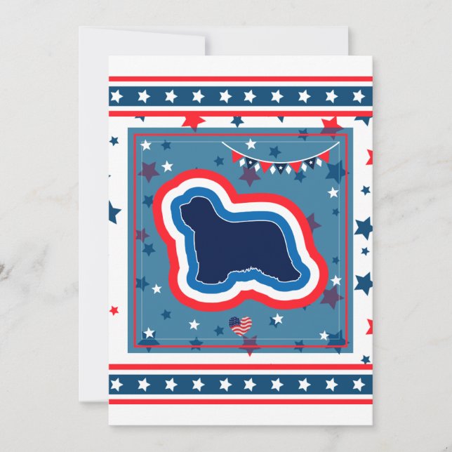 Tarjeta Festiva Collie con barba Patriótico Rojo Azul Blanco 4 de  (Anverso)