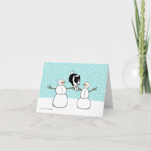 Tarjeta Festiva Collie de frontera con Snowmen Navidades de la A