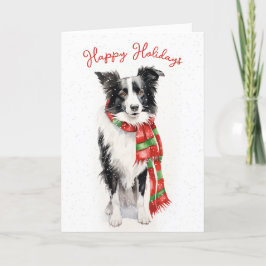 Tarjeta Festiva Collie de la frontera de los navidades en copos de