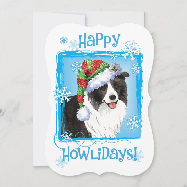 Tarjeta Festiva Collie del borde de Howlidays (Anverso)
