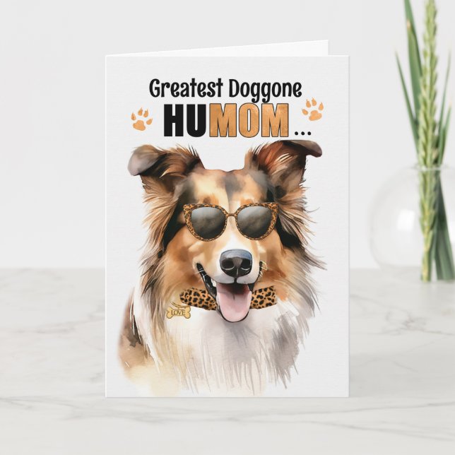 Tarjeta Festiva Collie Dog Greatest HuMOM Mother's Day (Anverso)