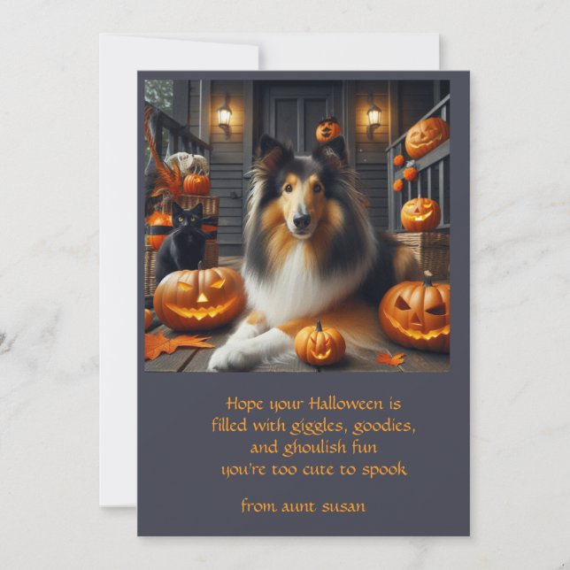 Tarjeta Festiva Collie Dog Halloween Para Niños (Anverso)