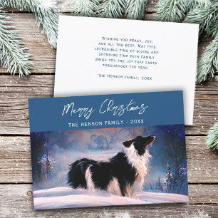 Tarjeta Festiva Collie fronteriza en Navidades de paisajes nevados