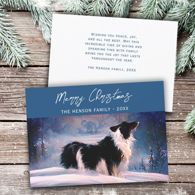 Tarjeta Festiva Collie fronteriza en Navidades de paisajes nevados (Subido por el creador)