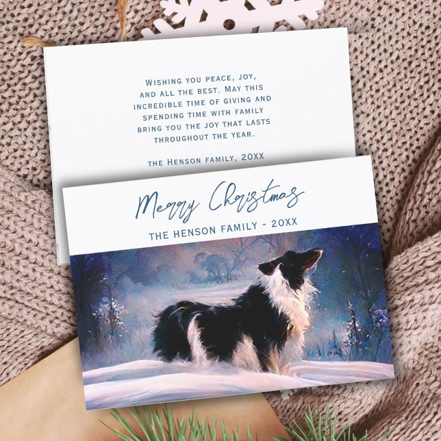Tarjeta Festiva Collie fronteriza en Navidades de paisajes nevados (Subido por el creador)