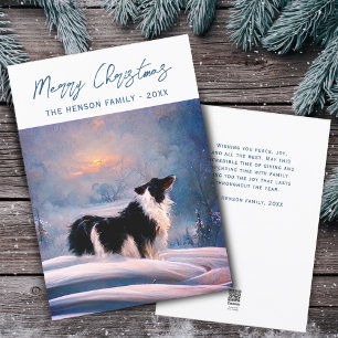 Tarjeta Festiva Collie fronteriza en Navidades de paisajes nevados