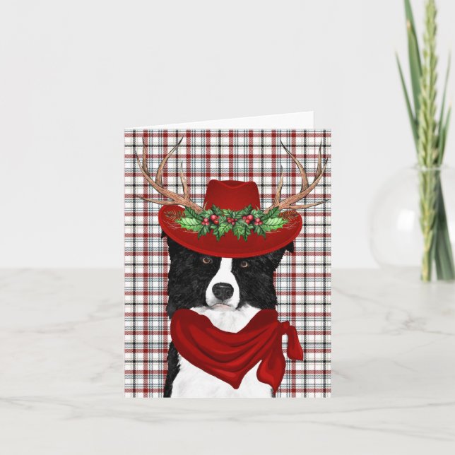 Tarjeta Festiva Collie fronteriza y Navidades de Plaid occidentale (Anverso)
