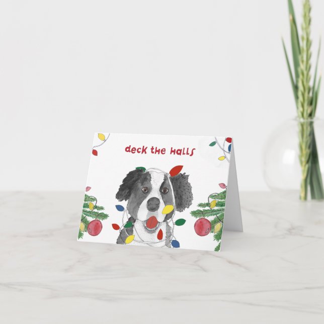 Tarjeta Festiva Collie fronterizo con Navidades (Anverso)