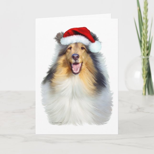 Tarjeta Festiva Collie Navidades Santa (Anverso)