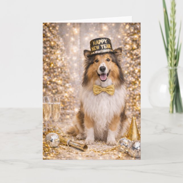 Tarjeta Festiva Collie New Year's Card -Happy New Year Dog  (Anverso)