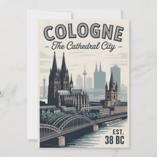 Tarjeta Festiva Colonia Alemania Paisaje Urbano Retro de Viaje 