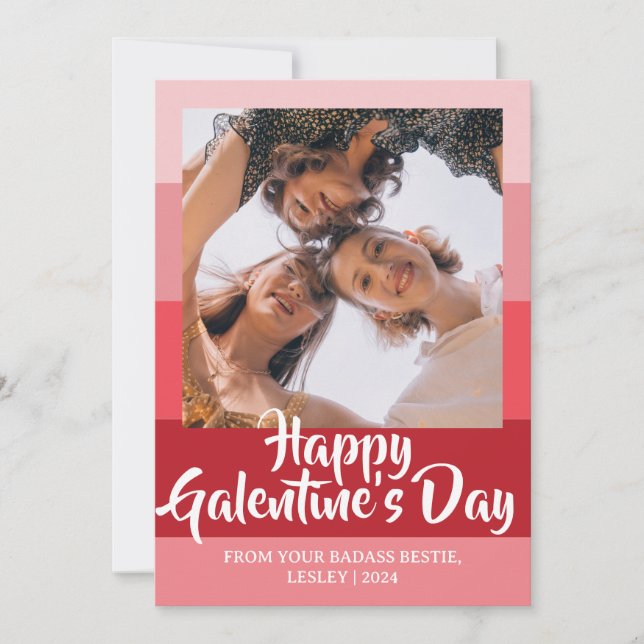 Tarjeta Festiva Color Blocks Heart Happy Galentines day bestie (Anverso)