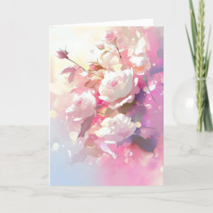 Tarjeta Festiva Color de agua rosa de las rosas blancas