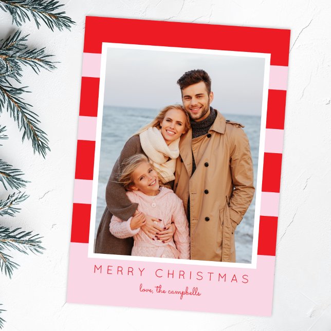 Tarjeta Festiva Colorblock Strips Christmas Photo card (Subido por el creador)