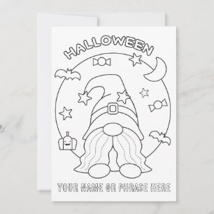 Tarjeta Festiva Colorea tú mismo un gnomo de Halloween con la luna