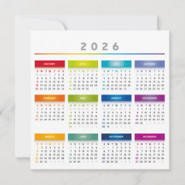Tarjeta Festiva Colorful 2026 Calendar - Rainbow Colors 3 Columns
